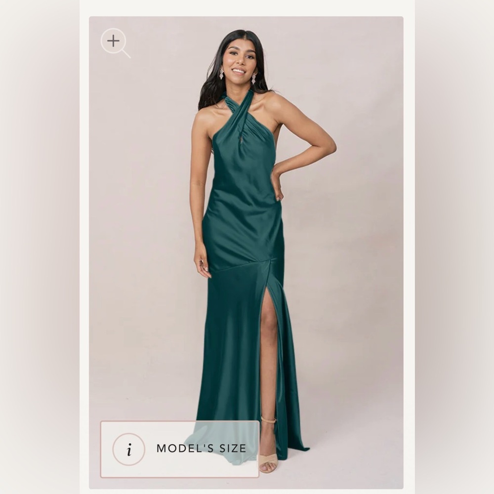 Revelry Athena Satin Dress Classic Emerald